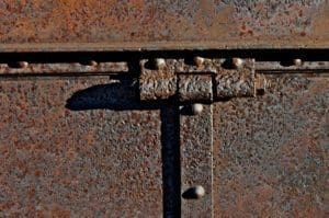 Close up of a rusty steel hinge