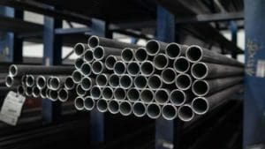 closeup of gray industrial steel pipes used for prefabricated pipe spools