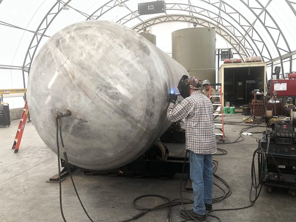 Welder working on a pressure vessel