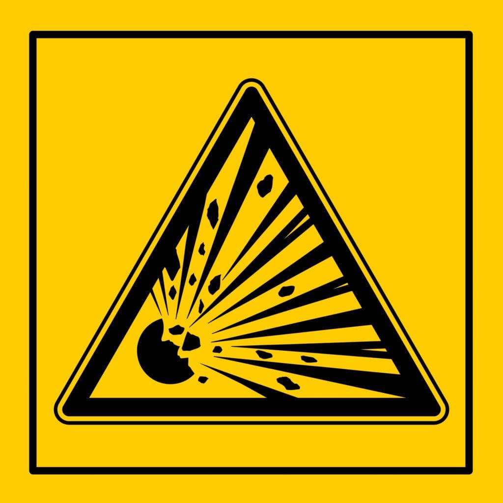 Black and yellow hazard graphic depicting an explosion